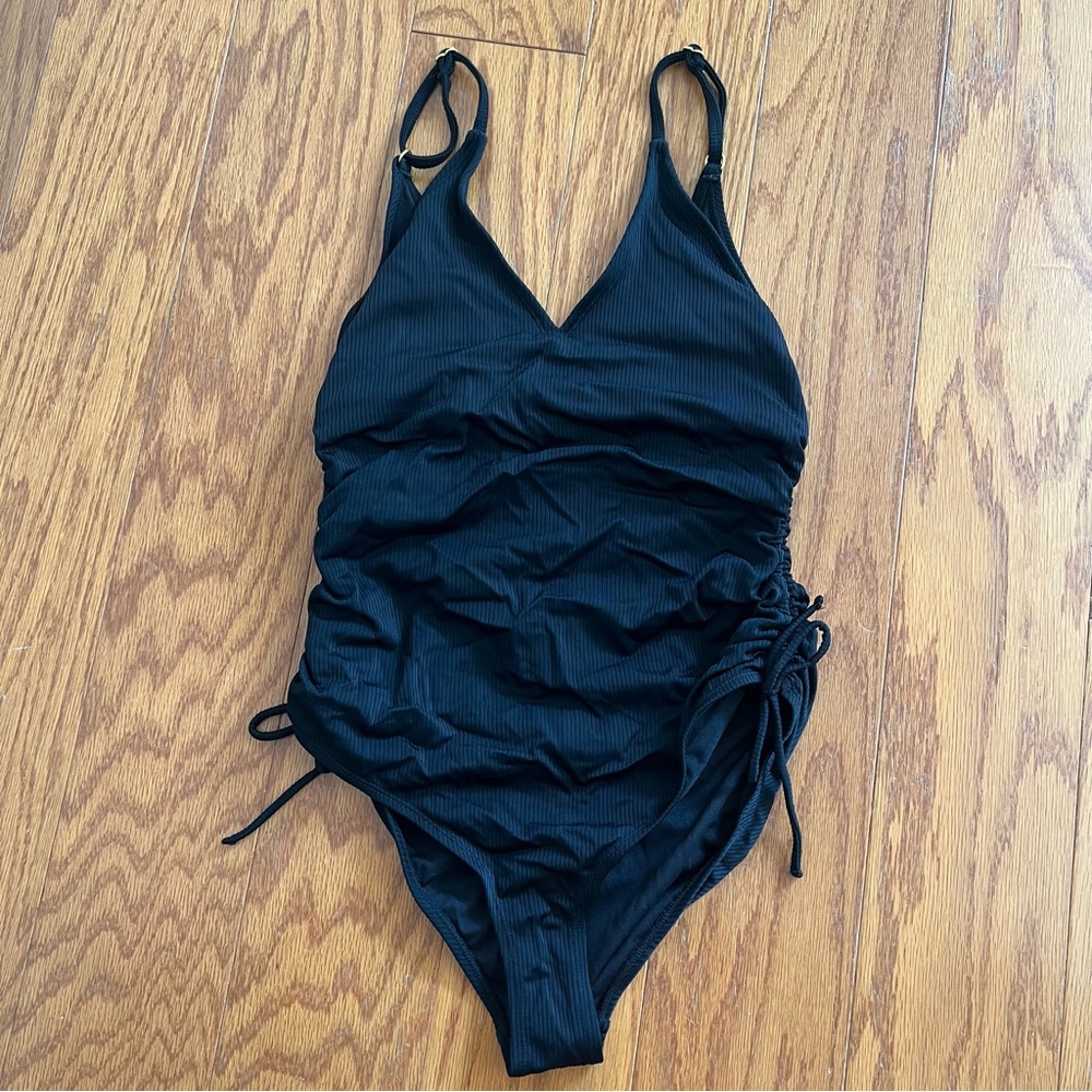 California sunshine swimwear Black Ruched One-Piece Swimsuit bathing suit xl